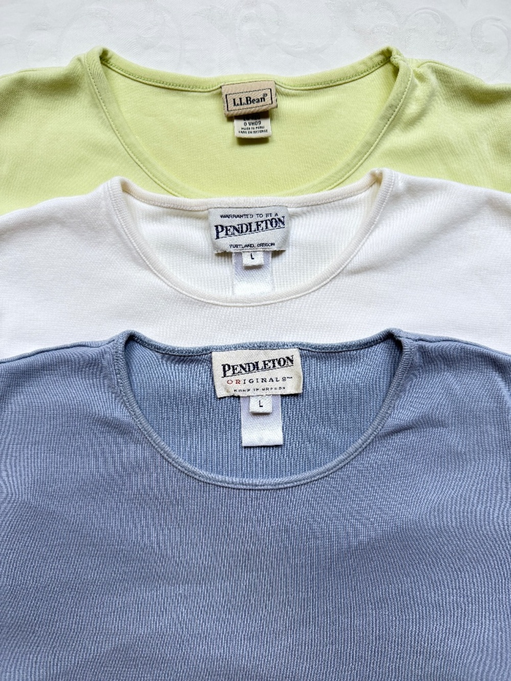 Women’s Long Sleeve Tee Bundle Pendleton L.L. Bean Ivory Blue Green Sz L